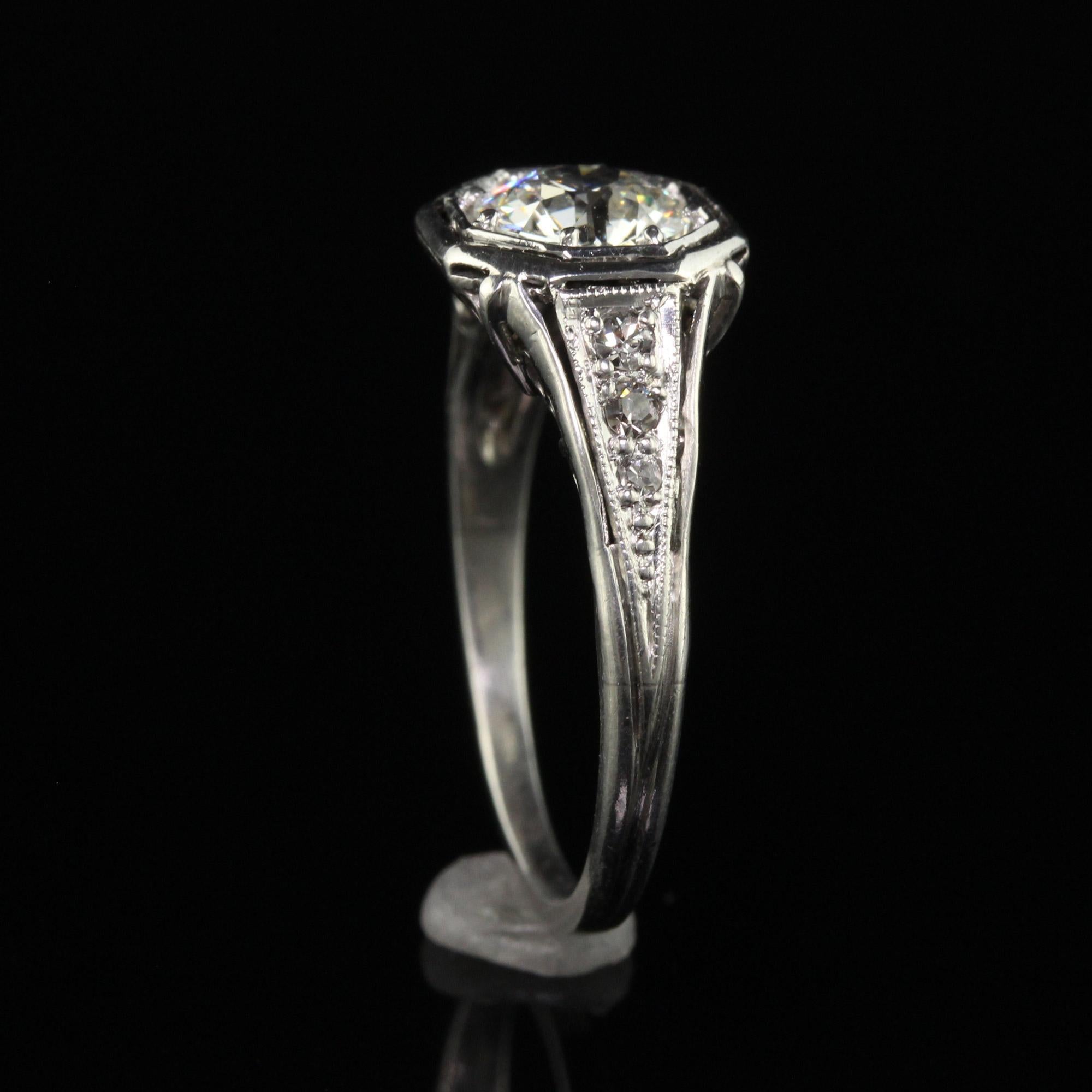 Antique Art Deco Platinum Old European Cut Diamond Engagement Ring - GIA 3