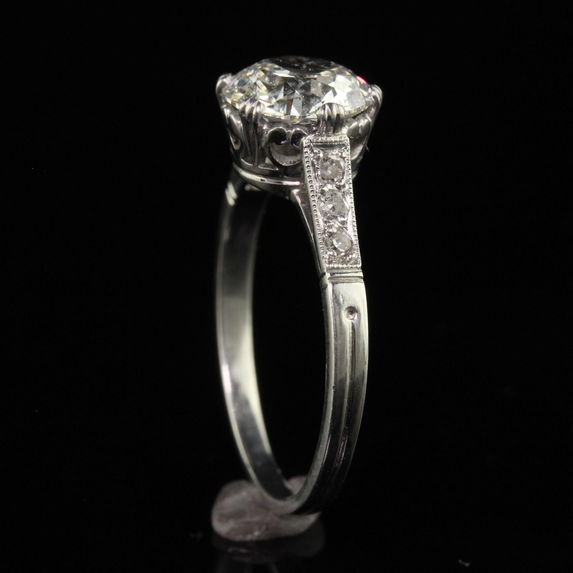 Antique Art Deco Platinum Old European Cut Diamond Engagement Ring - GIA For Sale 4