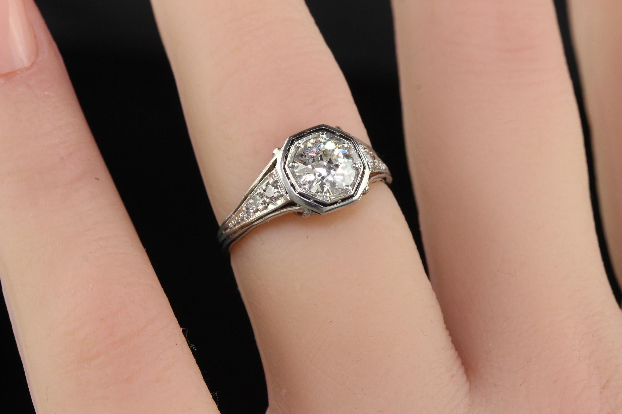 Antique Art Deco Platinum Old European Cut Diamond Engagement Ring - GIA 4