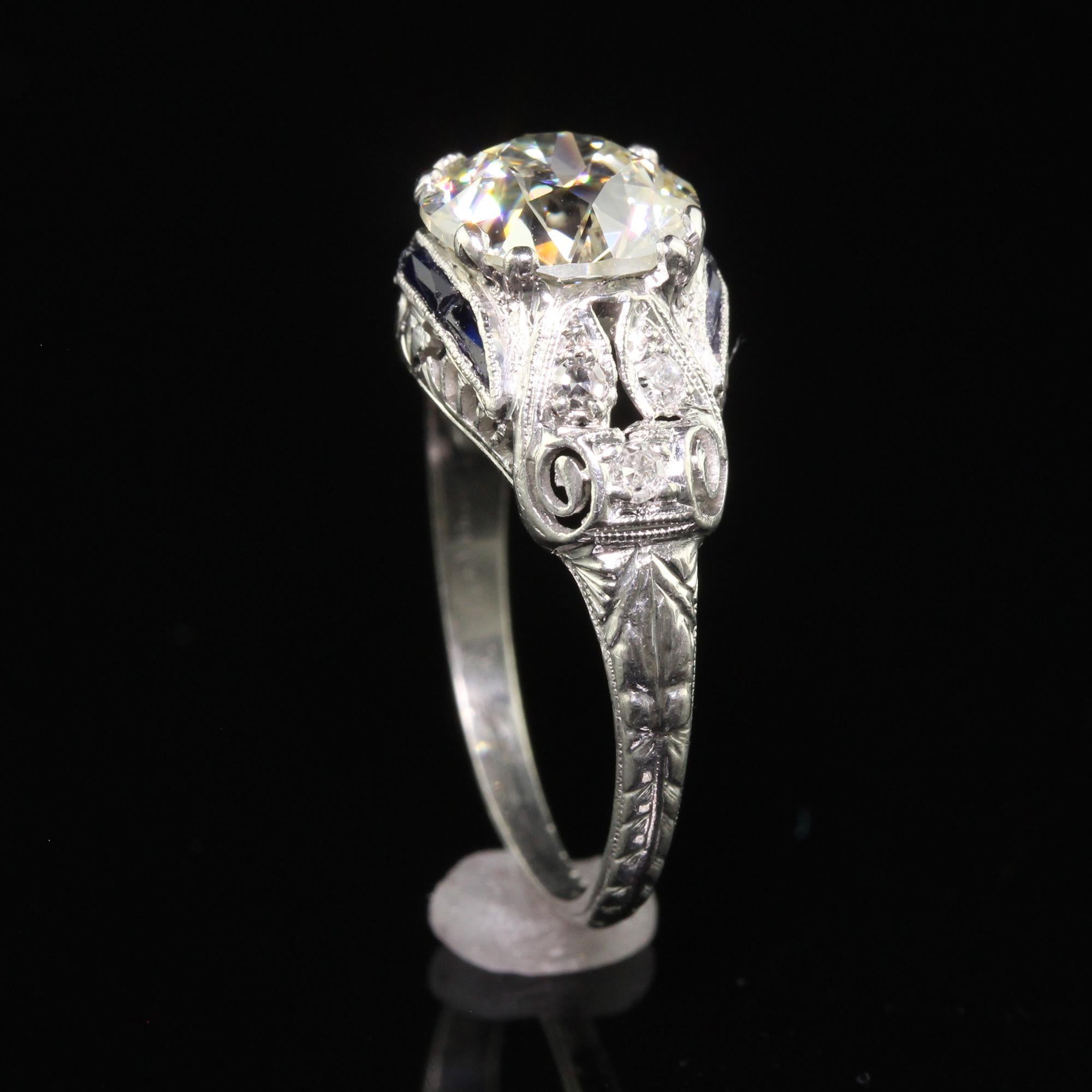 Bague de fiançailles Art déco ancienne en platine avec diamant taille vieille Europe, certifié GIA en vente 3