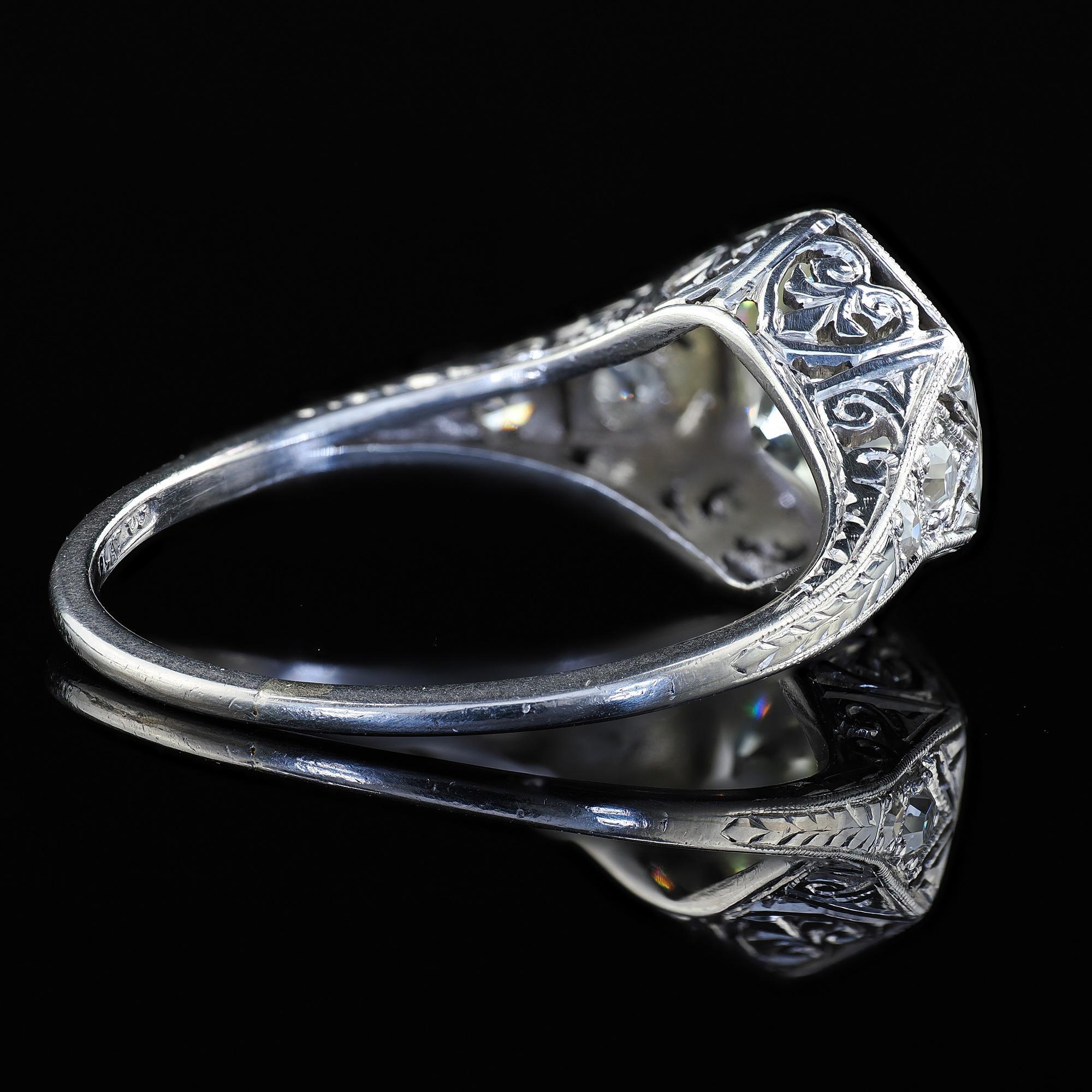 Antique Art Deco Platinum Old European Cut Diamond Engagement Ring - GIA For Sale 4