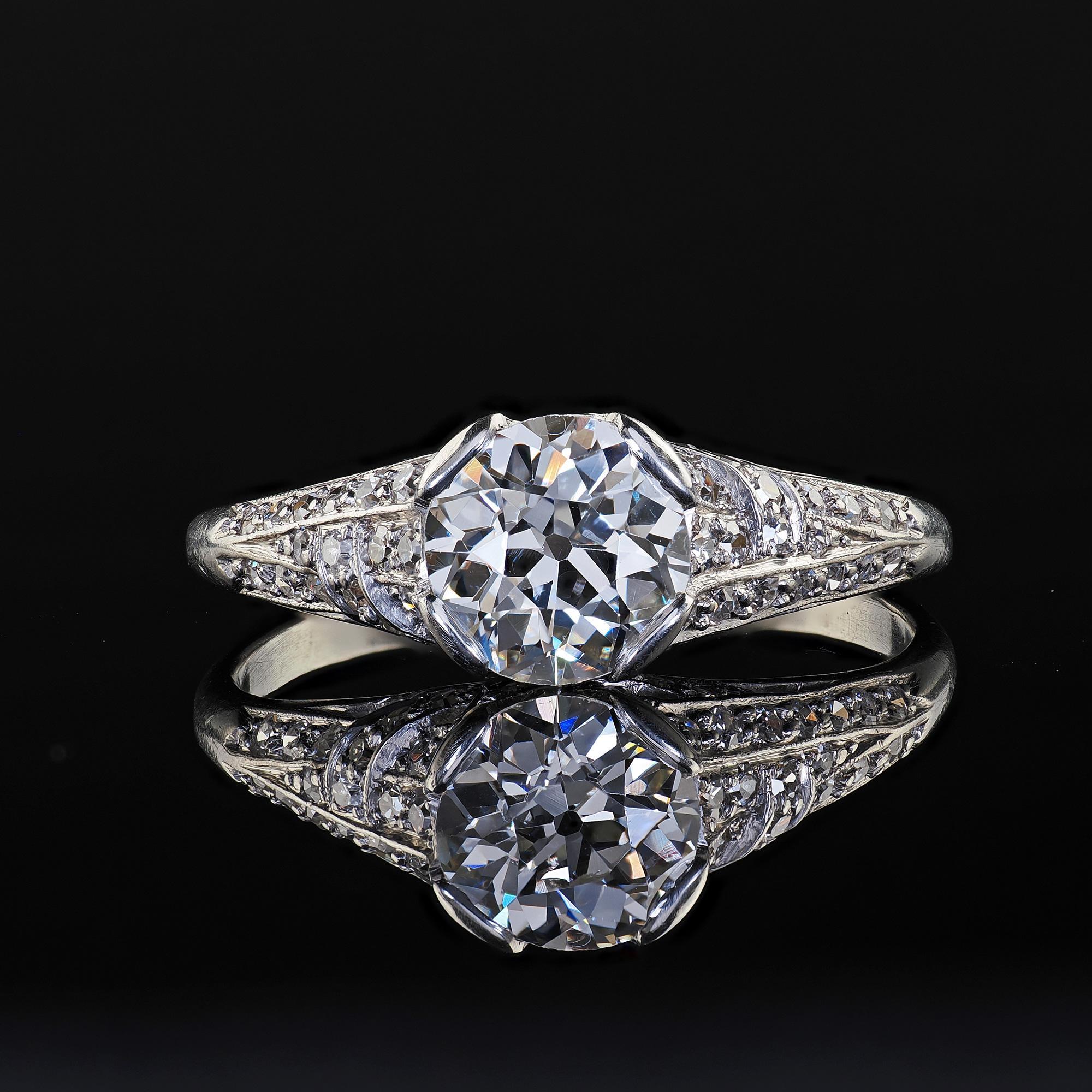 Antique Art Deco Platinum Old European Cut Diamond Engagement Ring - GIA For Sale 4