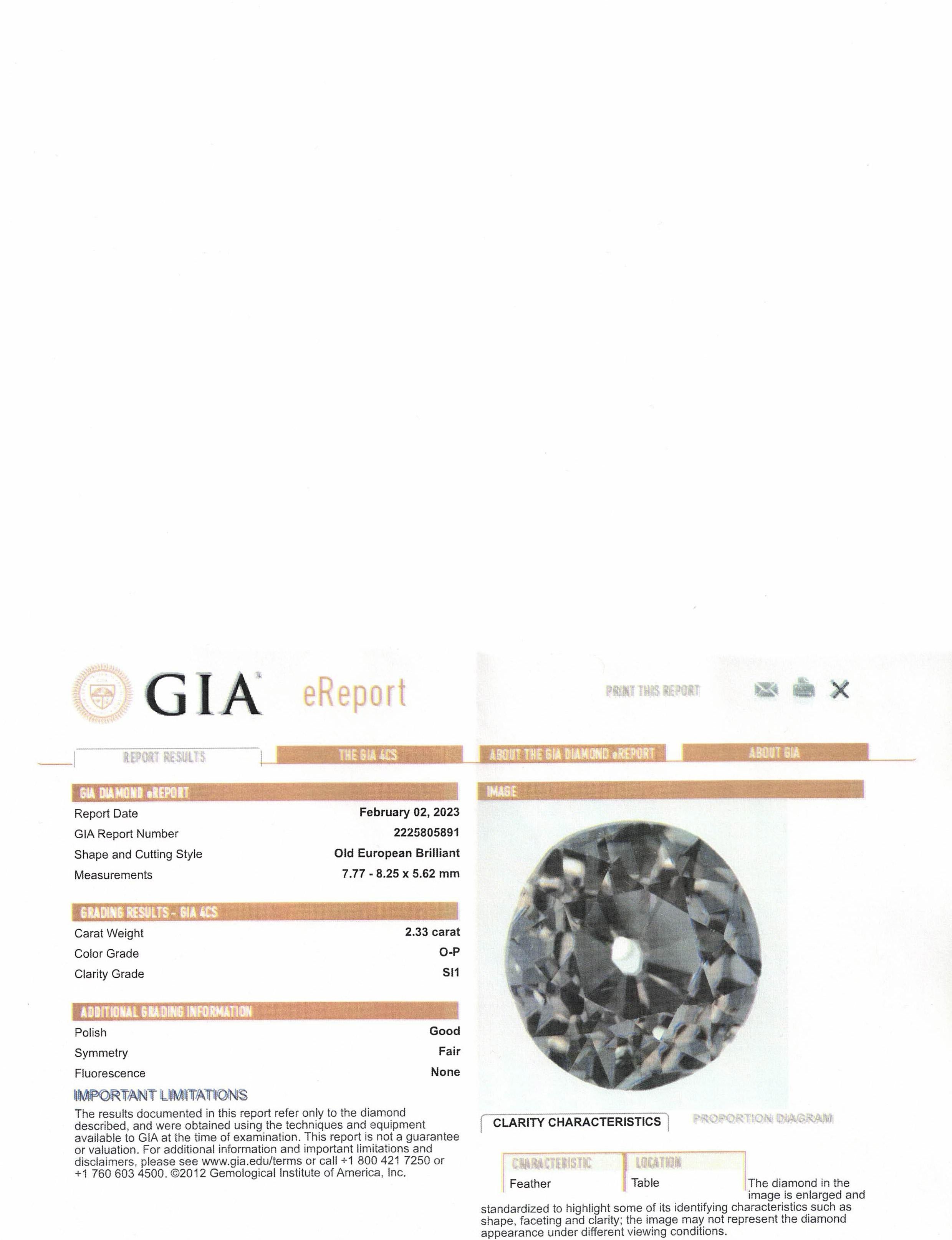 Antique Art Deco Platinum Old European Cut Diamond Engagement Ring, GIA 5