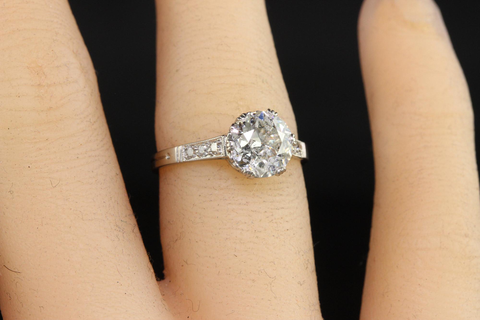 Antique Art Deco Platinum Old European Cut Diamond Engagement Ring - GIA For Sale 5