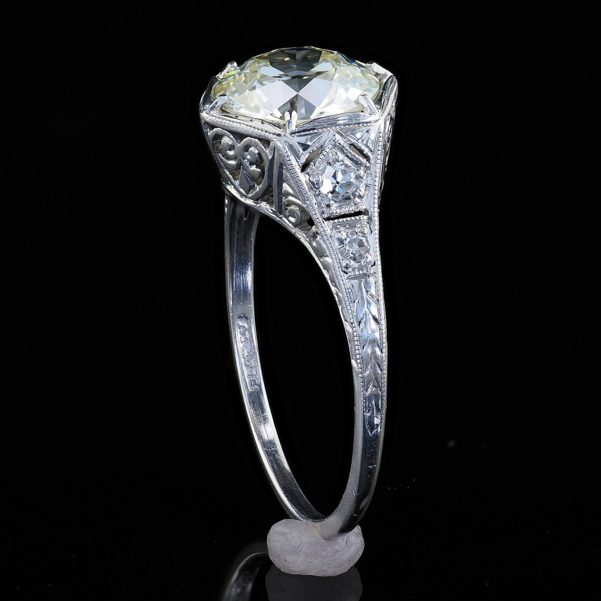 Antique Art Deco Platinum Old European Cut Diamond Engagement Ring - GIA For Sale 5