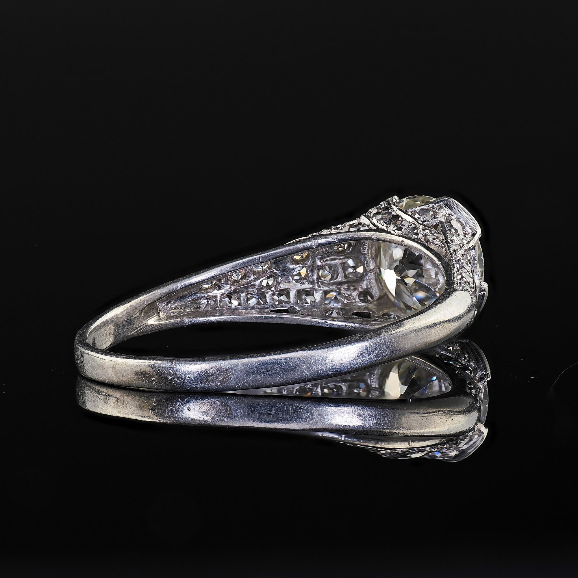 Antique Art Deco Platinum Old European Cut Diamond Engagement Ring - GIA For Sale 5