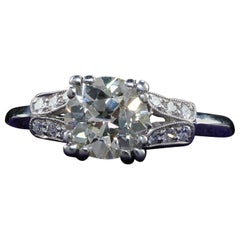 Antique Art Deco Platinum Old European Cut Diamond Engagement Ring - GIA