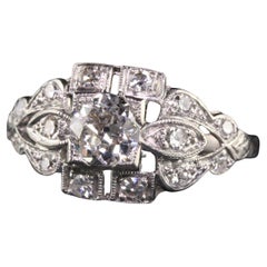 Anello di fidanzamento con diamante antico Art Deco in platino con taglio europeo - GIA