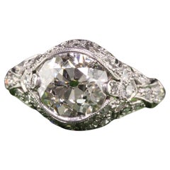 Antique Art Deco Platinum Old European Cut Diamond Engagement Ring, GIA