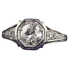 Antique Art Deco Platinum Old European Cut Diamond Engagement Ring - GIA