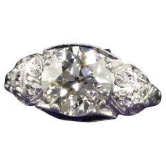 Antique Art Deco Platinum Old European Cut Diamond Engagement Ring - GIA