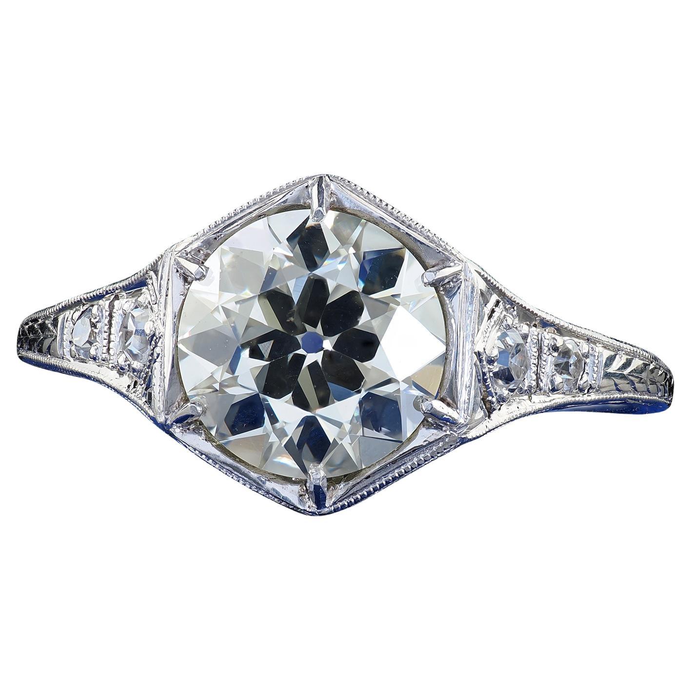 Antiker Art-Déco-Verlobungsring aus Platin mit Diamanten im alteuropäischen Schliff - GIA