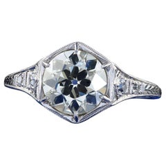 Bague de fiançailles Art déco ancienne en platine avec diamant taille vieille Europe, certifié GIA