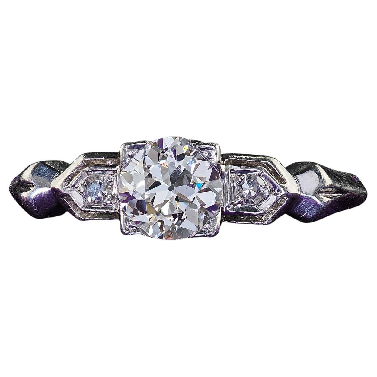 Antiker Art-Déco-Verlobungsring aus Platin mit Diamanten im alteuropäischen Schliff - GIA