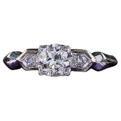 Bague de fiançailles Art déco ancienne en platine avec diamant taille vieille Europe, certifié GIA