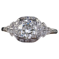 Bague de fiançailles Art déco ancienne en platine avec diamant taille vieille Europe, certifié GIA