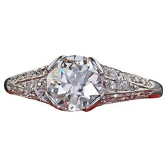 Bague de fiançailles Art déco ancienne en platine avec diamant taille vieille Europe, certifié GIA