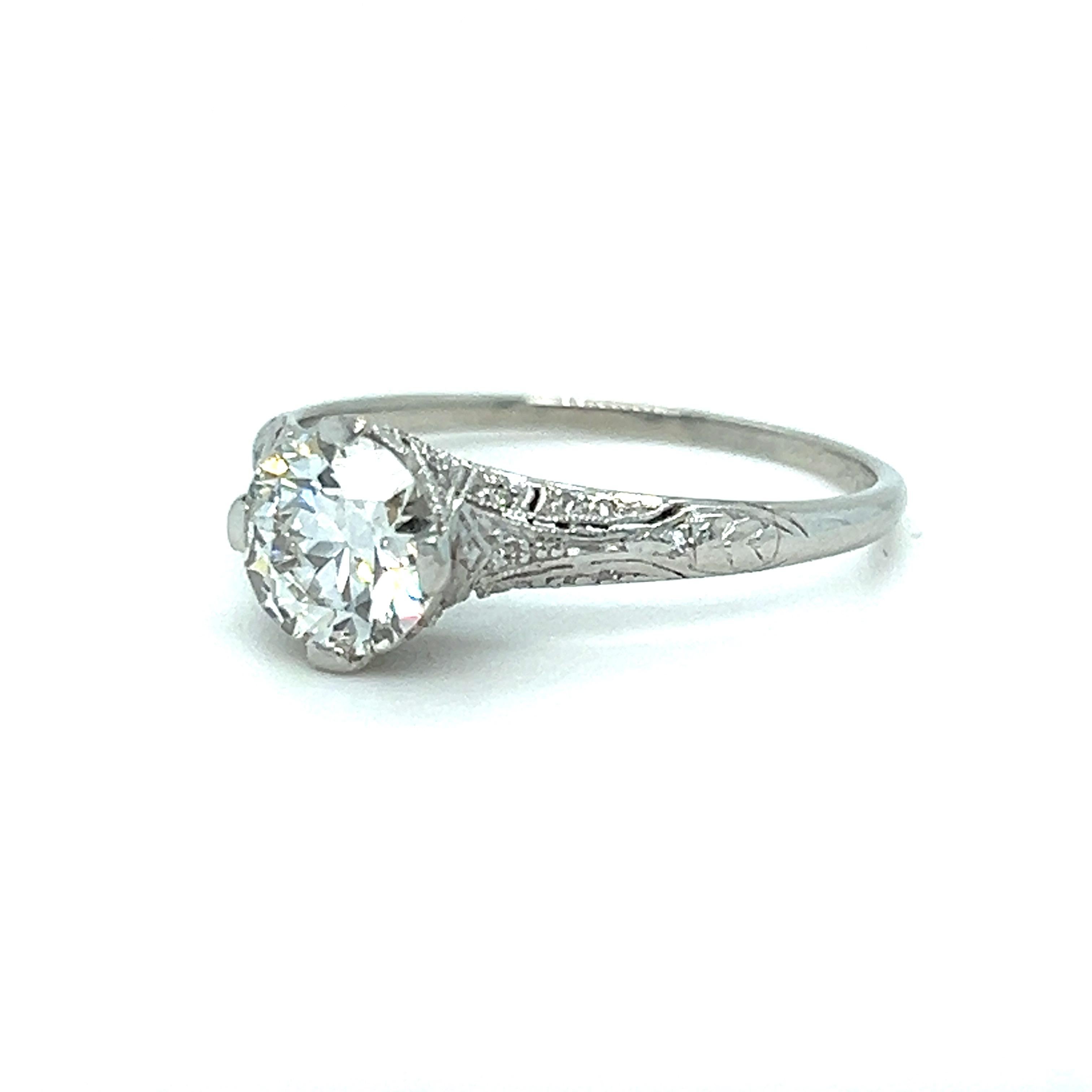 Antique Art Deco Platinum Old European Cut Diamond Engagement Ring with GIA cert In Good Condition In San Francisco, CA