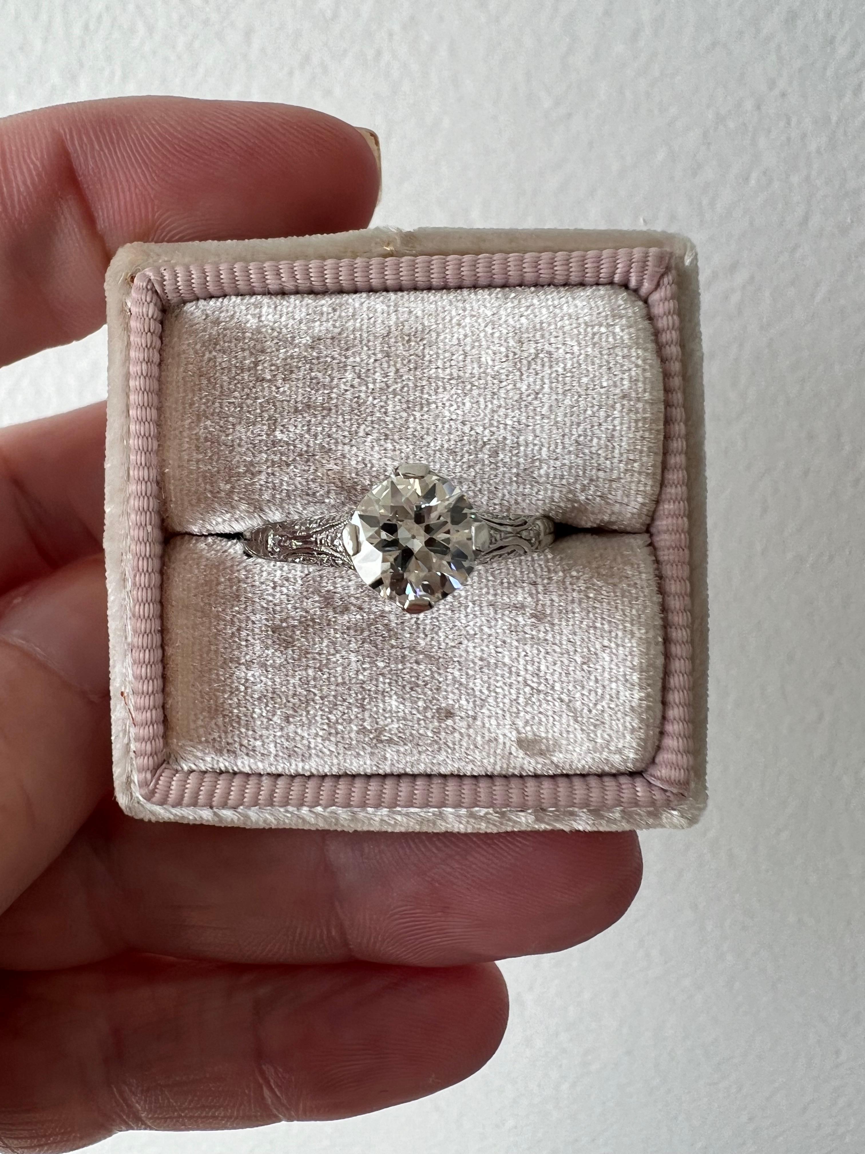 Antique Art Deco Platinum Old European Cut Diamond Engagement Ring with GIA cert 2