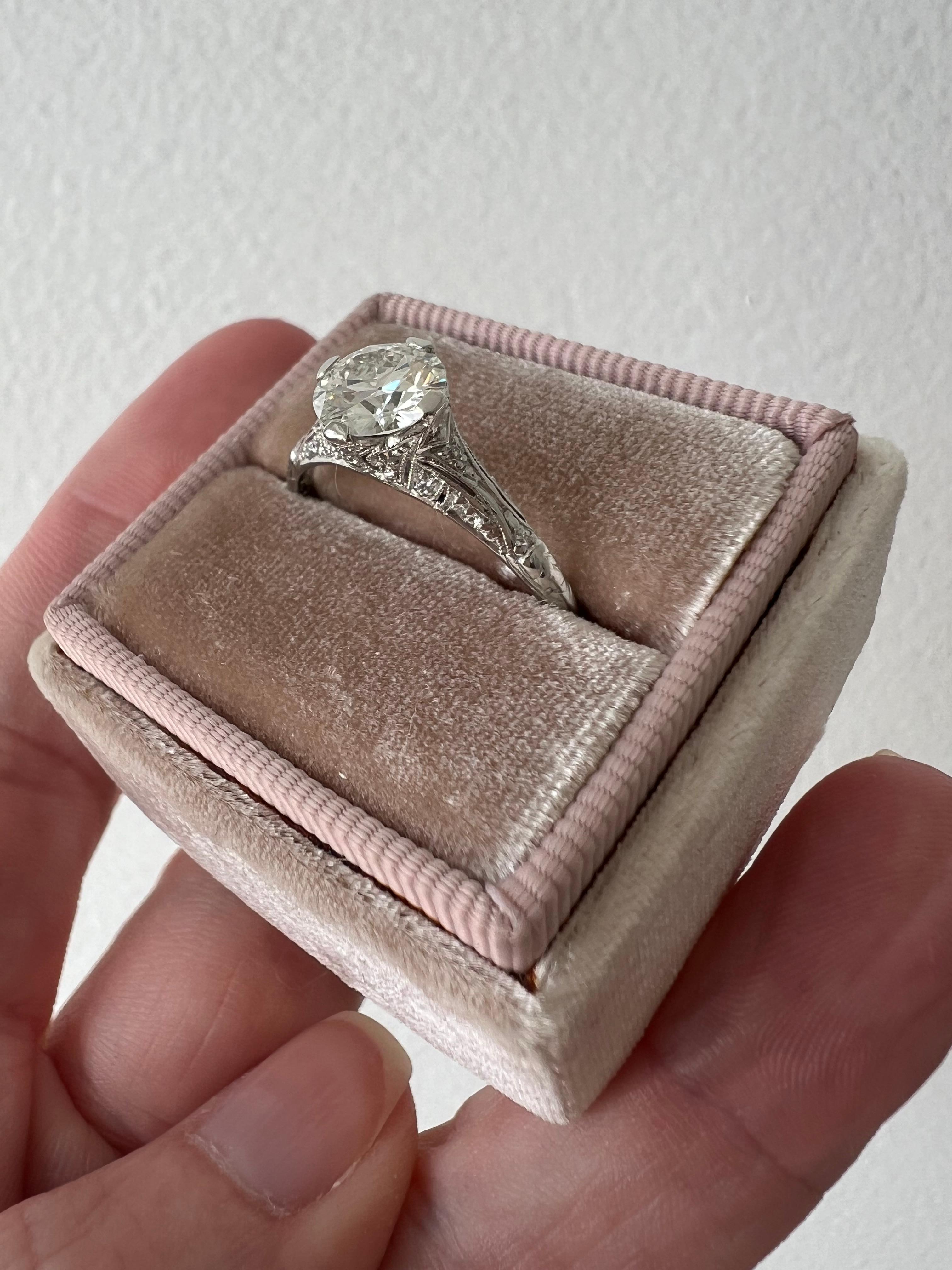Antique Art Deco Platinum Old European Cut Diamond Engagement Ring with GIA cert 3