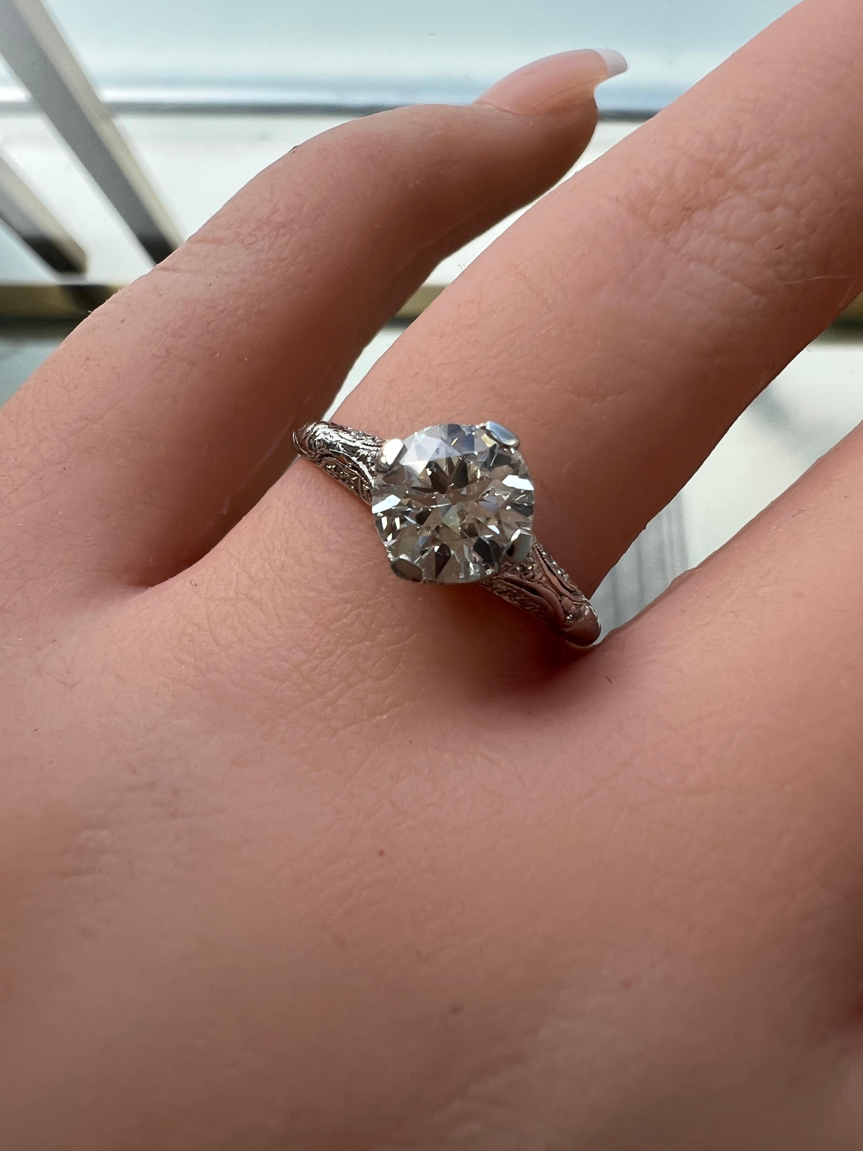 Antique Art Deco Platinum Old European Cut Diamond Engagement Ring with GIA cert 4
