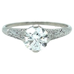 Antique Art Deco Platinum Old European Cut Diamond Engagement Ring with GIA cert
