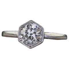 Antique Art Deco Platinum Old European Cut Diamond Engraved Engagement Ring