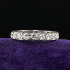 Antique Art Deco Platinum Old European Cut Diamond Engraved Eternity Band