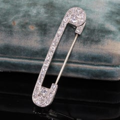 Antique Art Deco Platinum Old European Cut Diamond Engraved Safety Pin