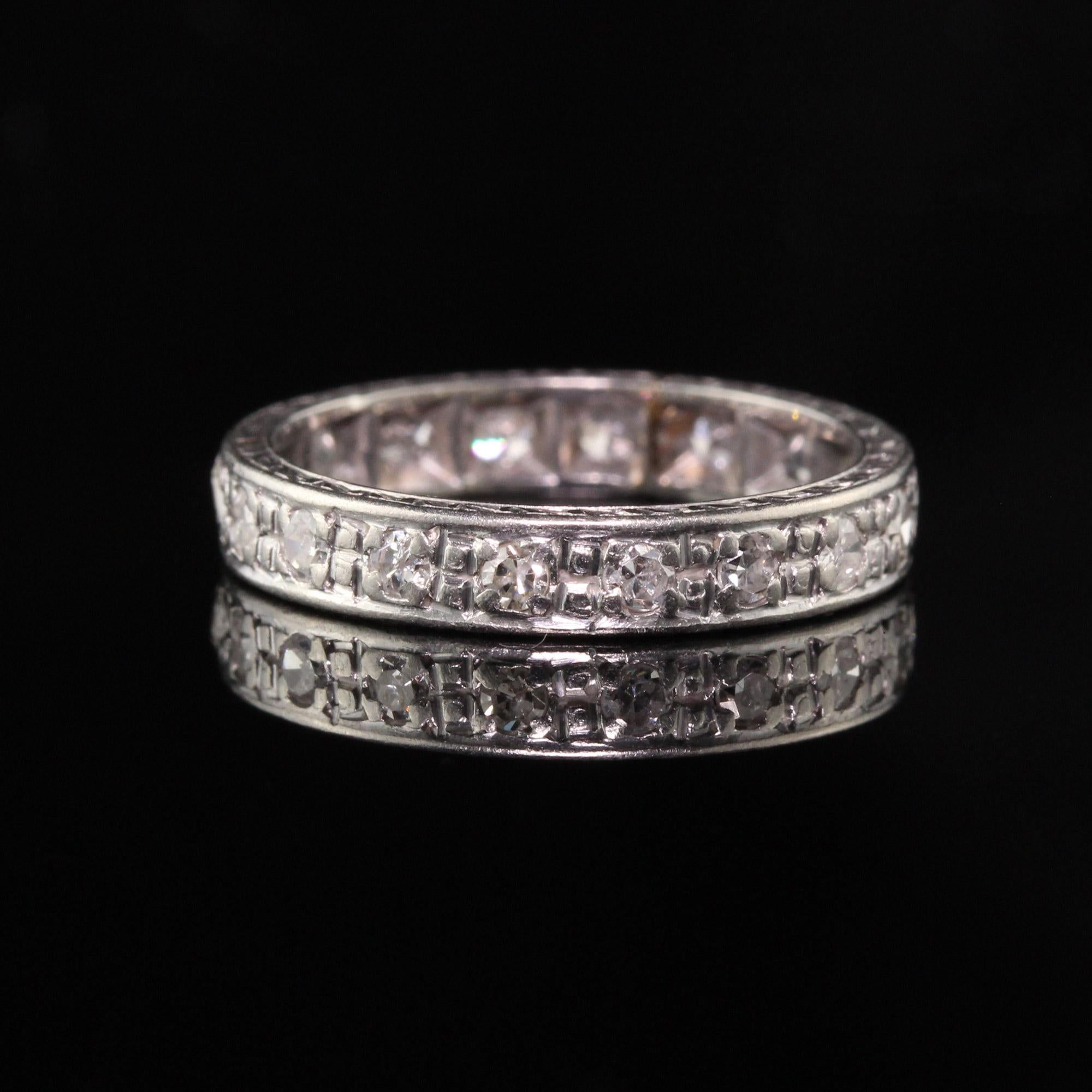 Single Cut Antique Art Deco Platinum Old European Cut Diamond Eternity Band For Sale