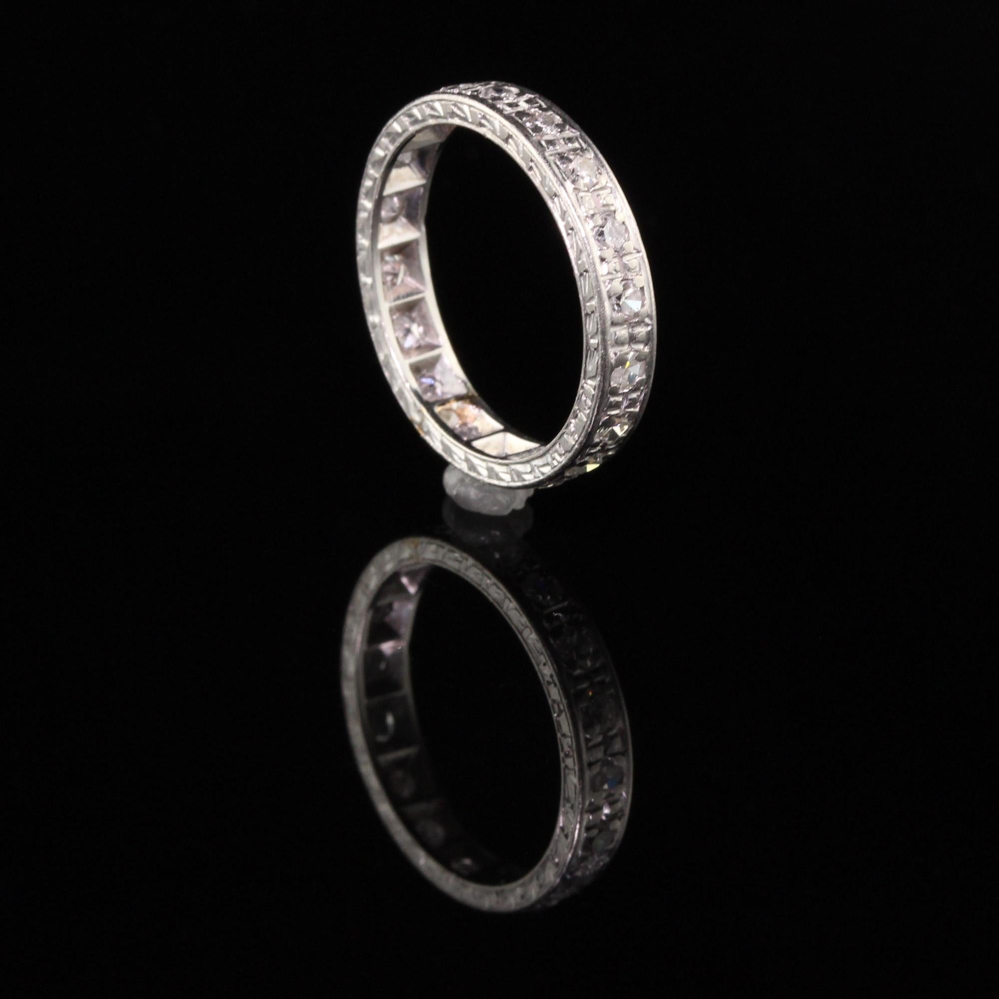 Antique Art Deco Platinum Old European Cut Diamond Eternity Band In Good Condition For Sale In Great Neck, NY