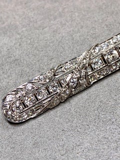 Antique Art Deco Platinum Old European Cut  Diamond Filigree Bar Brooch 3.70ctw.