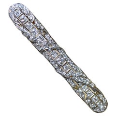 Antique Art Deco Platinum Old European Cut Diamond Filigree Bar Brooch 3.70ctw. Antique Art Deco Platinum Old European Cut Diamond Filigree Bar Brooch 3.70ctw.