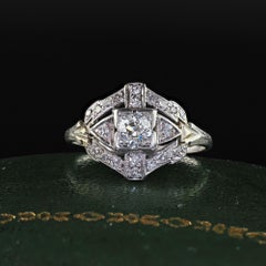 Antique Art Deco Platinum Old European Cut Diamond Filigree Cocktail Ring