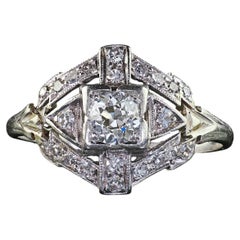 Antique Art Deco Platinum Old European Cut Diamond Filigree Cocktail Ring