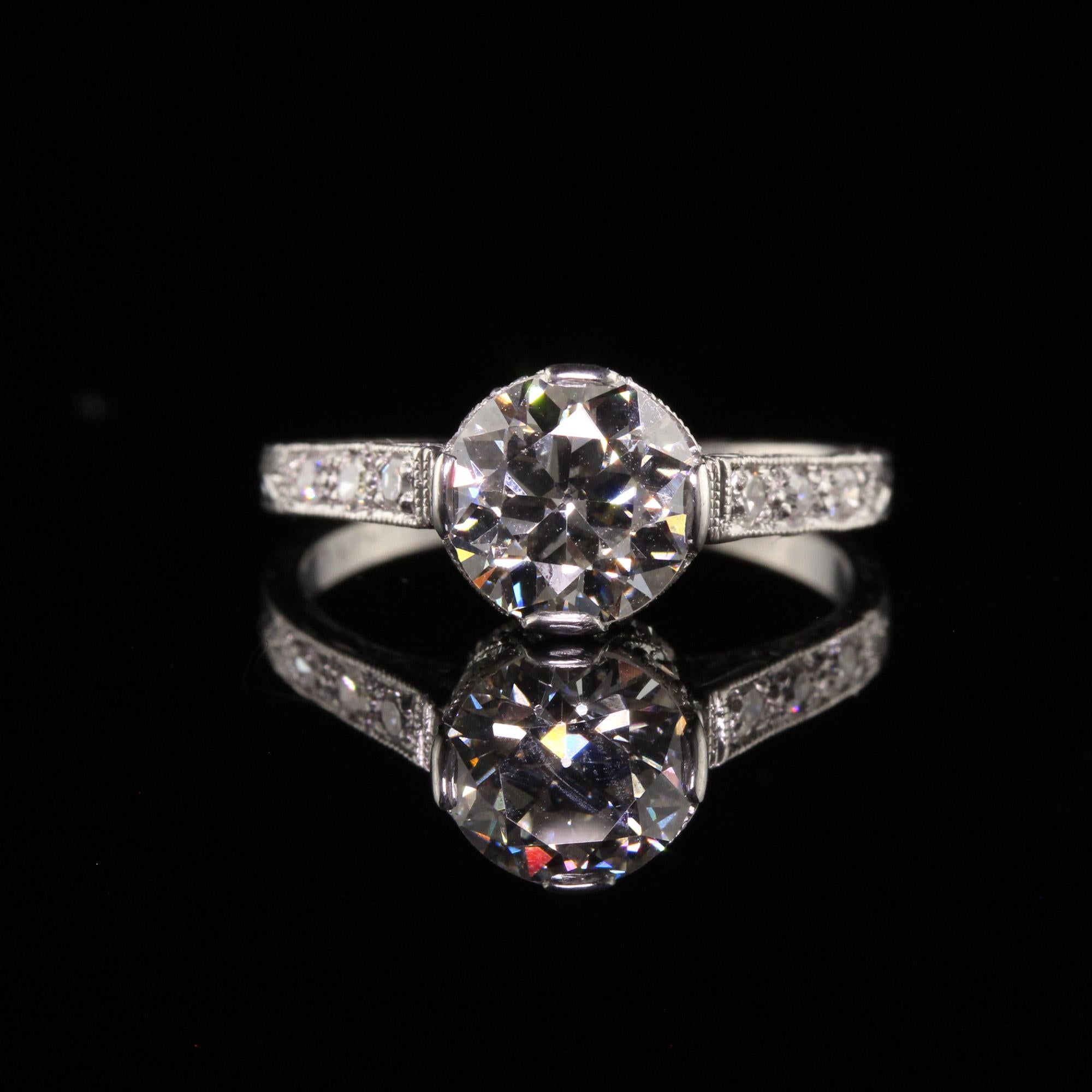 Women's Antique Art Deco Platinum Old European Cut Diamond Filigree Engagement Ring For Sale