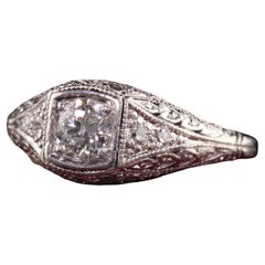 Antique Art Deco Platinum Old European Cut Diamond Filigree Engagement Ring