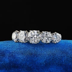 Antique Art Deco Platinum Old European Cut Diamond Five Stone Ring