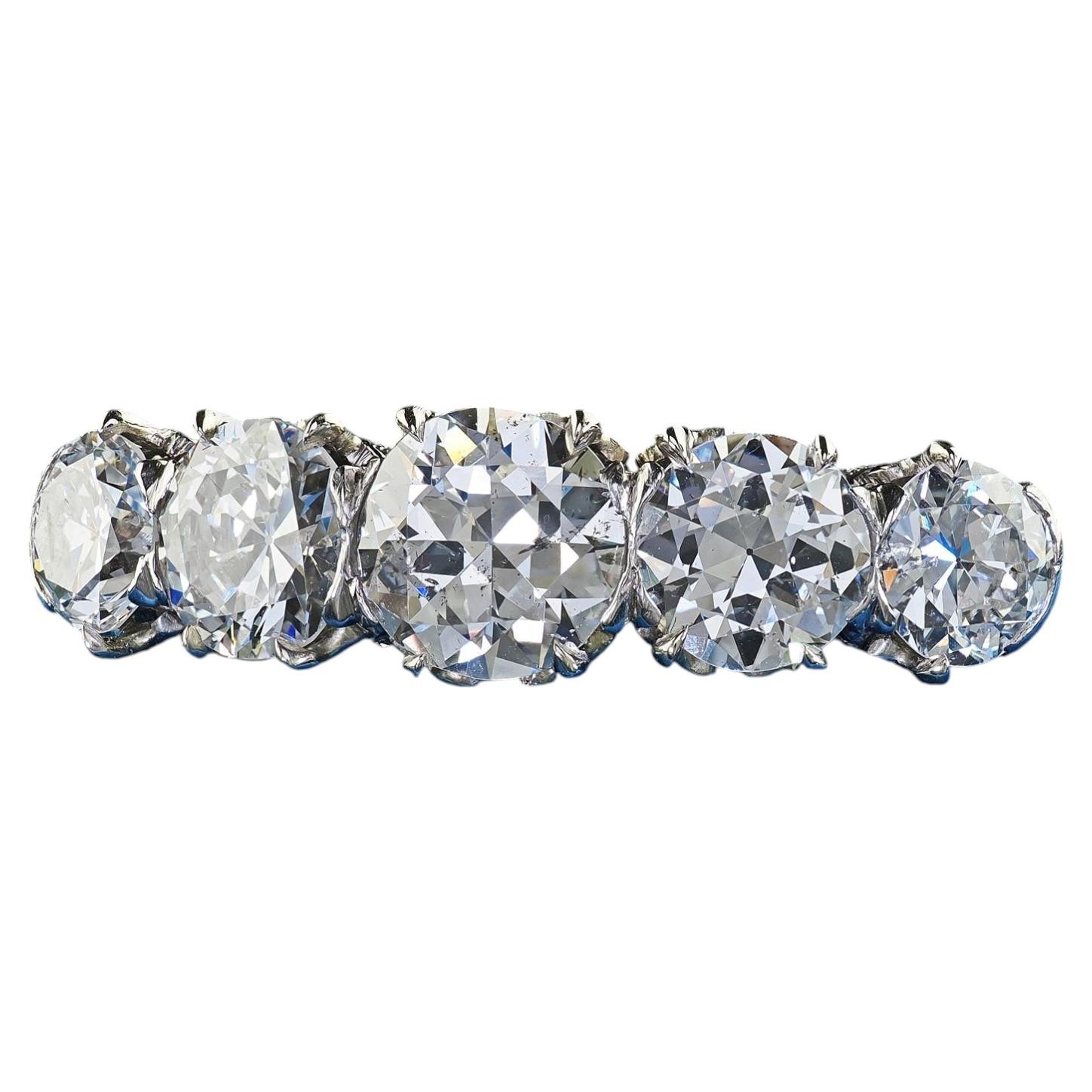 Antique Art Deco Platinum Old European Cut Diamond Five Stone Ring