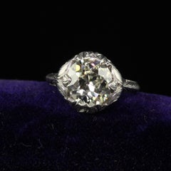 Antique Art Deco Platinum Old European Cut Diamond Floral Engagement Ring - GIA