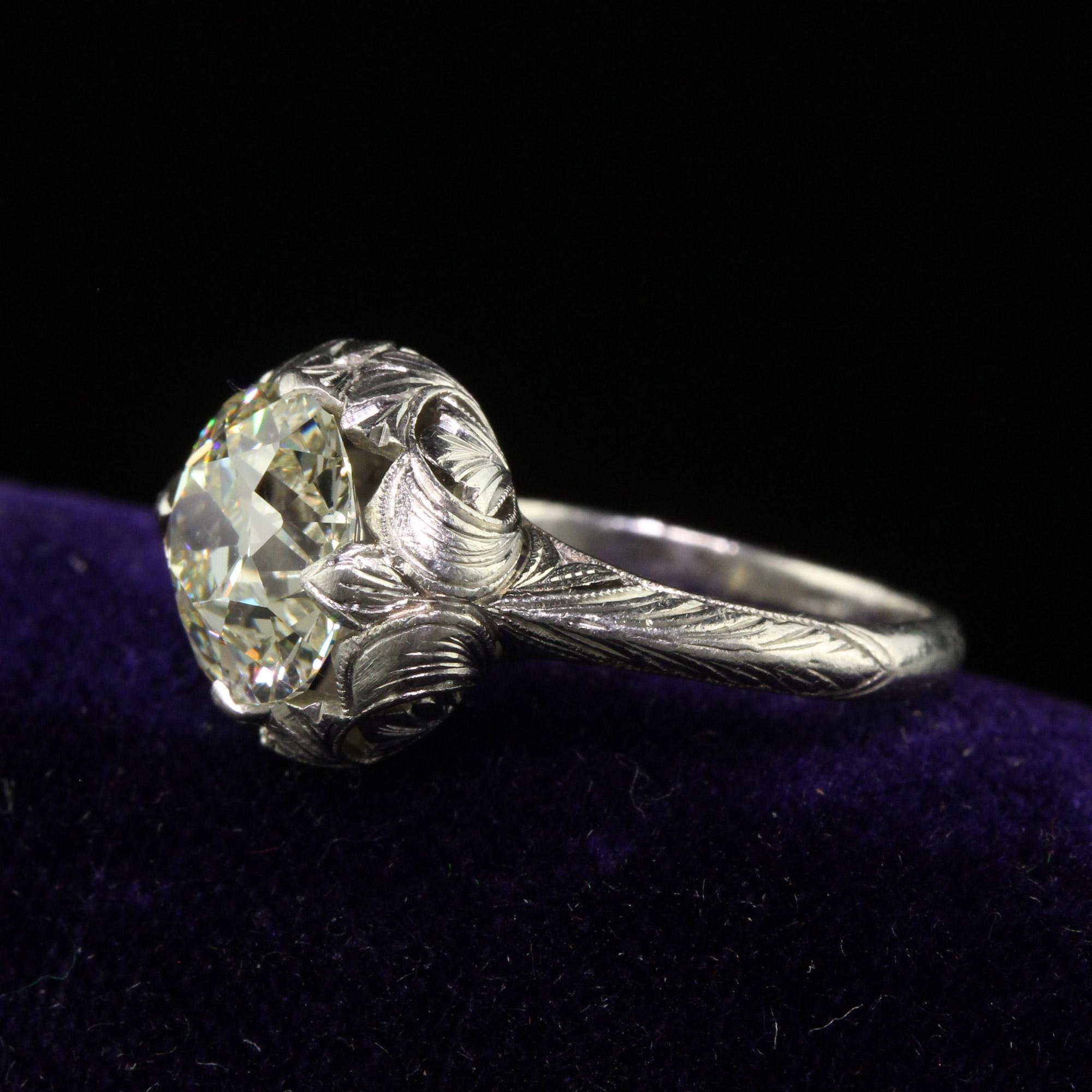 Women's Antique Art Deco Platinum Old European Cut Diamond Floral Engagement Ring - GIA For Sale