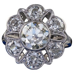 Antiguo Anillo de Compromiso Art Decó de Platino con Diamante Floral de Corte Europeo - GIA