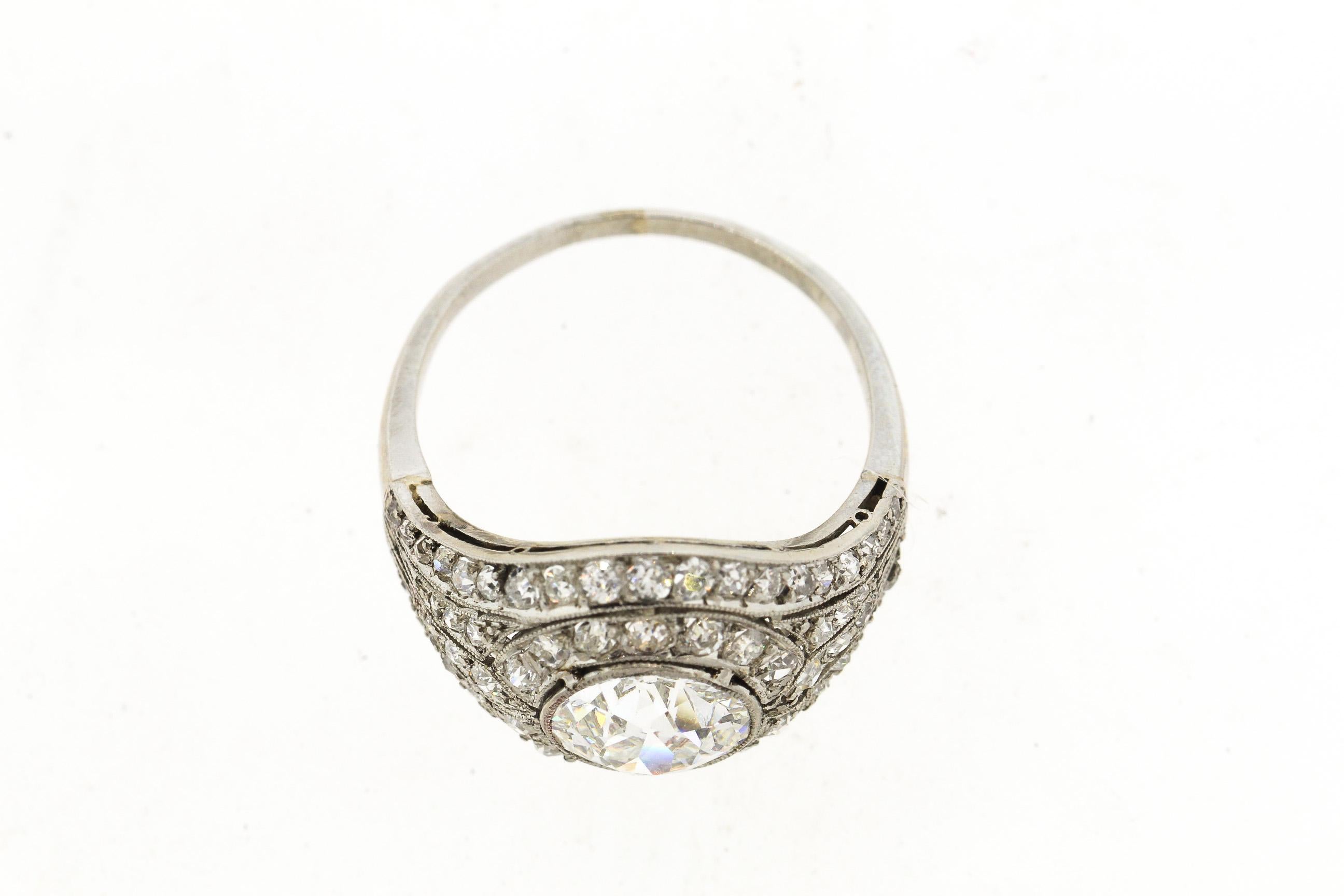 Antique Art Deco Platinum Old European Cut Diamond GIA 1.81 Carat Ring 1
