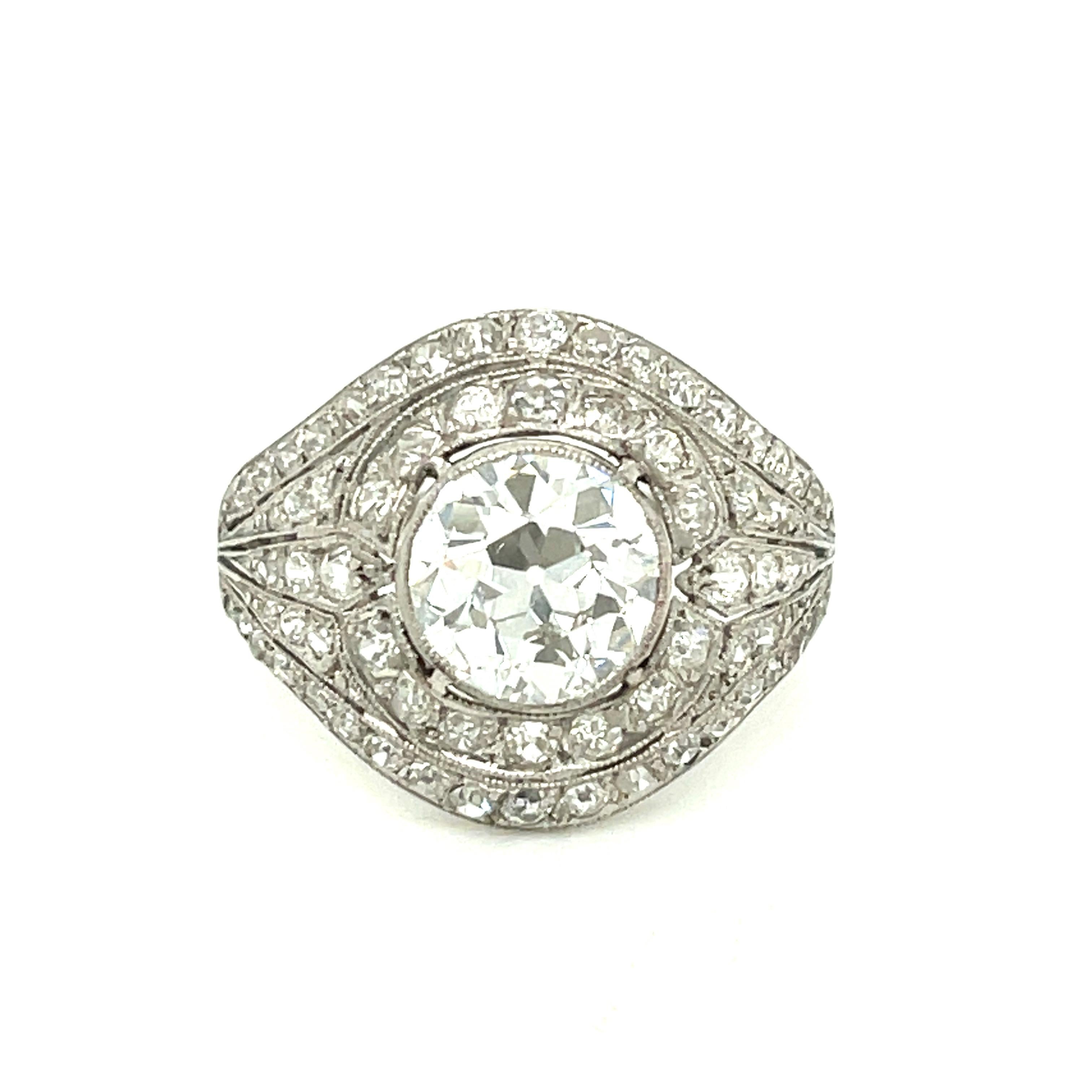 Antique Art Deco Platinum Old European Cut Diamond GIA 1.81 Carat Ring 3
