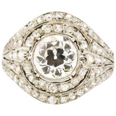 Antique Art Deco Platinum Old European Cut Diamond GIA 1.81 Carat Ring