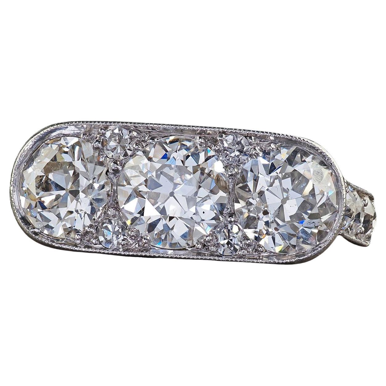 Antique Art Deco Platinum Old European Cut Diamond Three Stone Diamond Ring