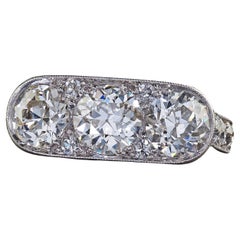 Antique Art Deco Platinum Old European Cut Diamond Three Stone Diamond Ring