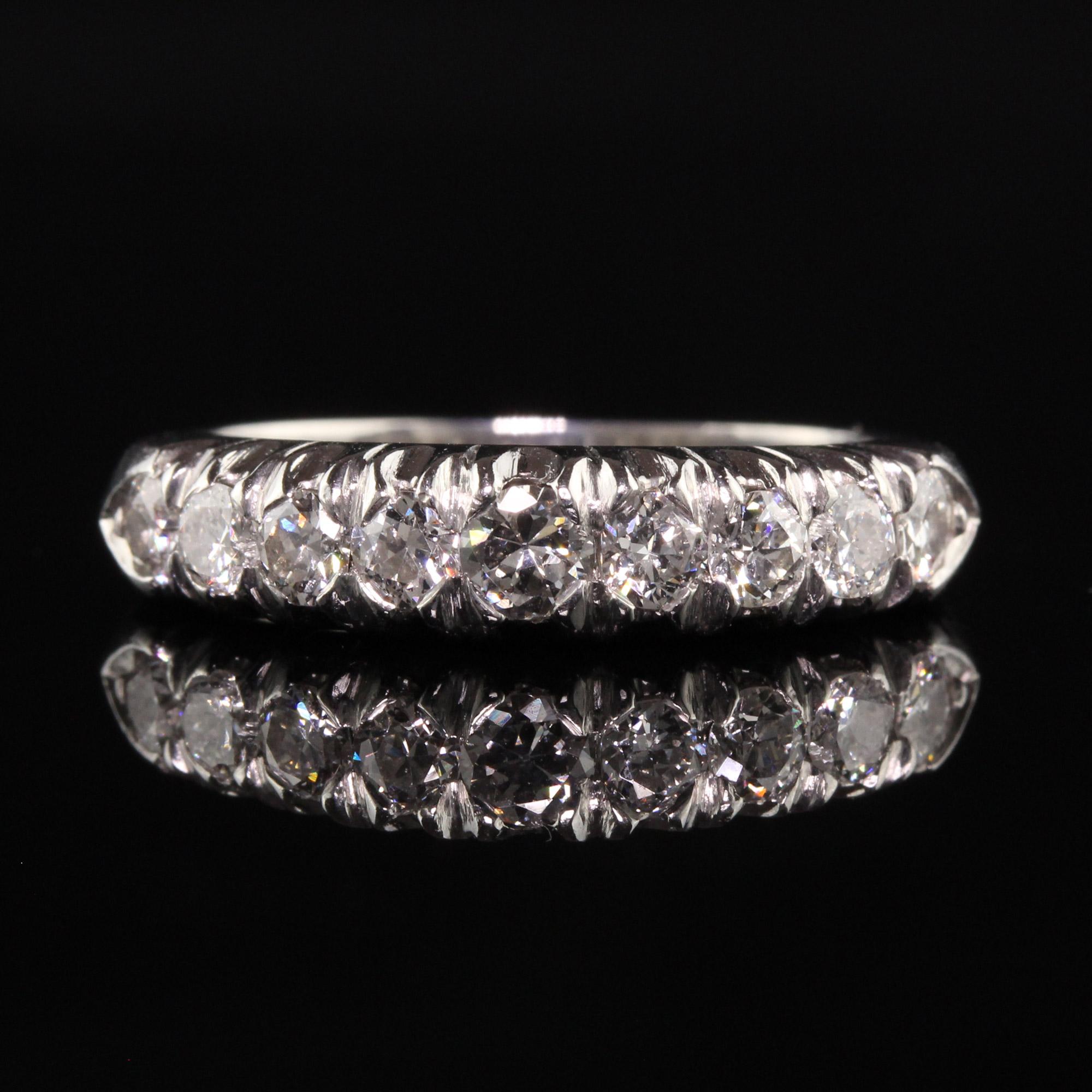 Antique Art Deco Platinum Old European Cut Diamond Wedding Band In Good Condition For Sale In Great Neck, NY