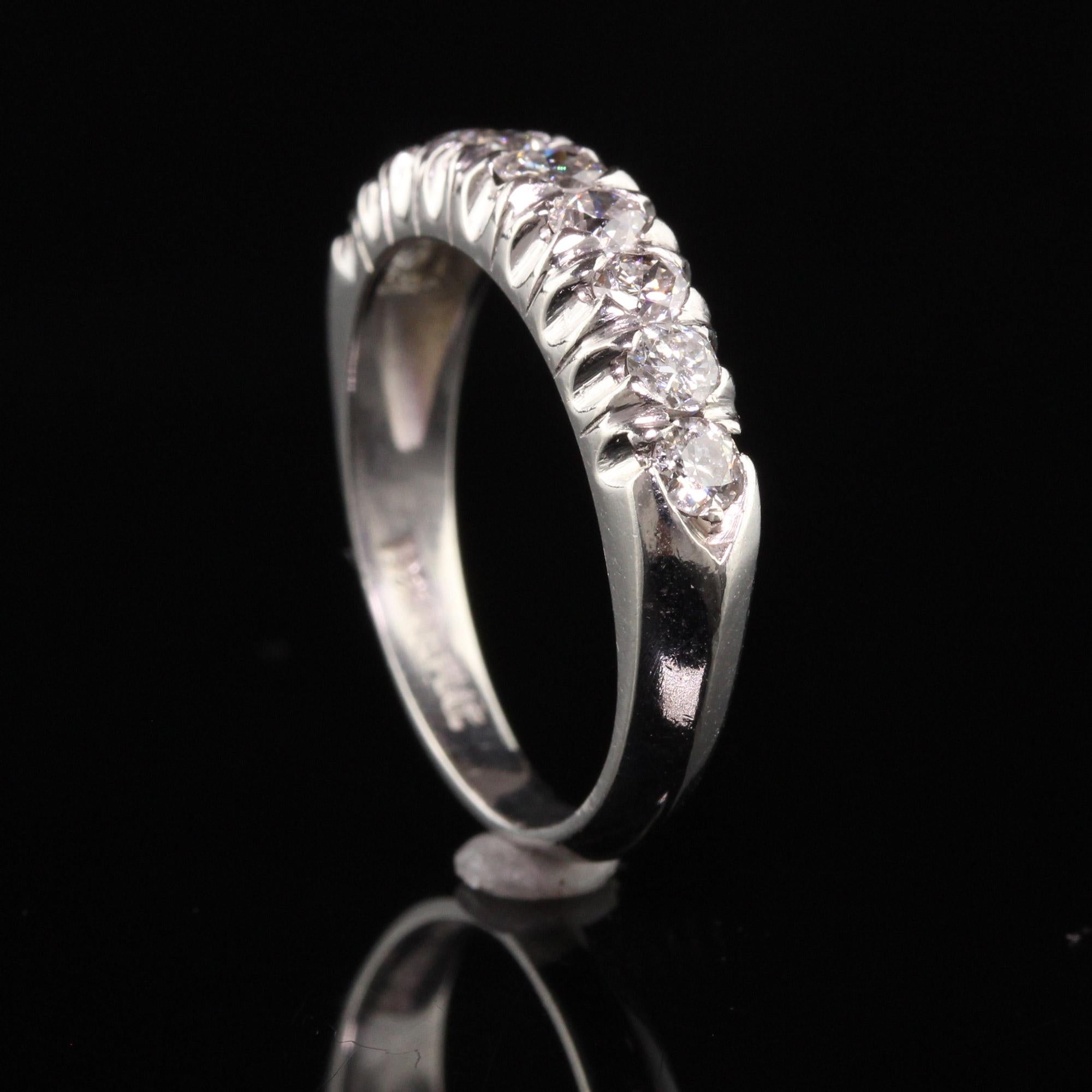 Antique Art Deco Platinum Old European Cut Diamond Wedding Band For Sale 1