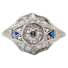 Antique Art Deco Platinum Old European Cut Sapphire Engagement Ring